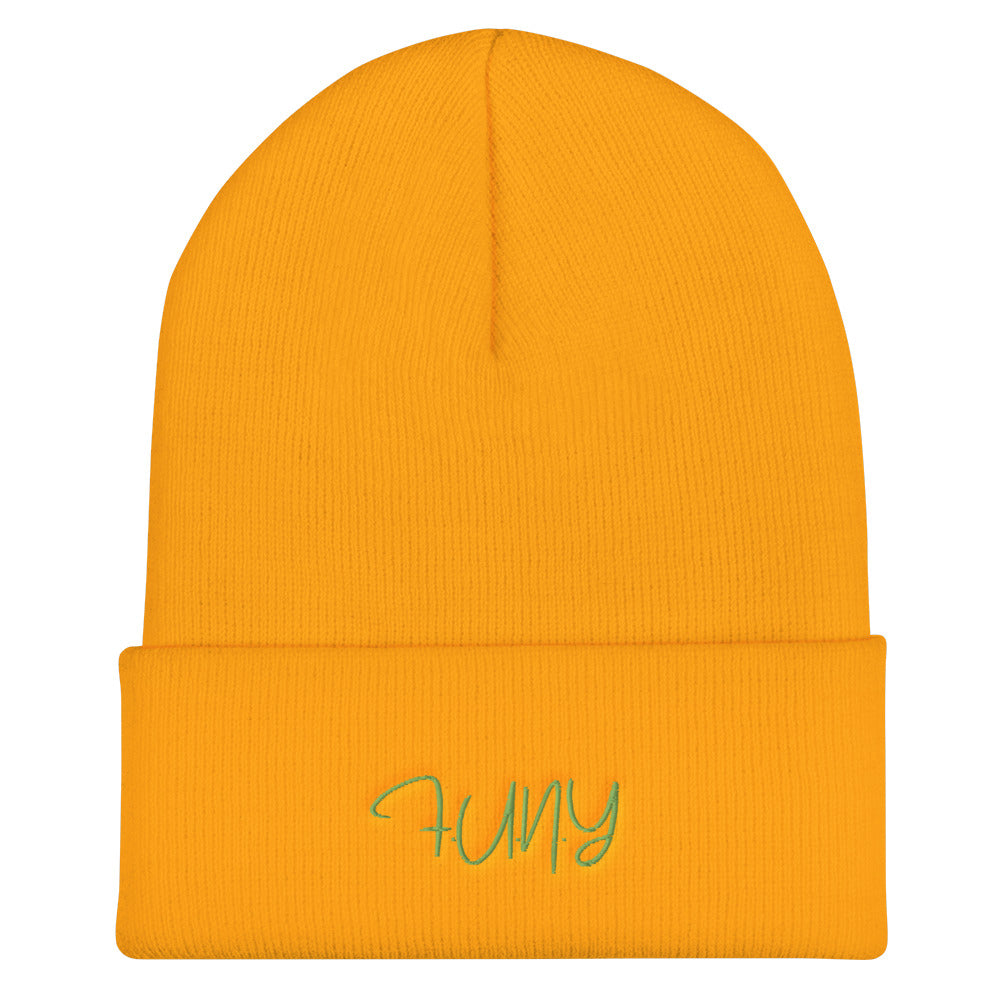 FUNY String Logo Cuffed Beanie gold front