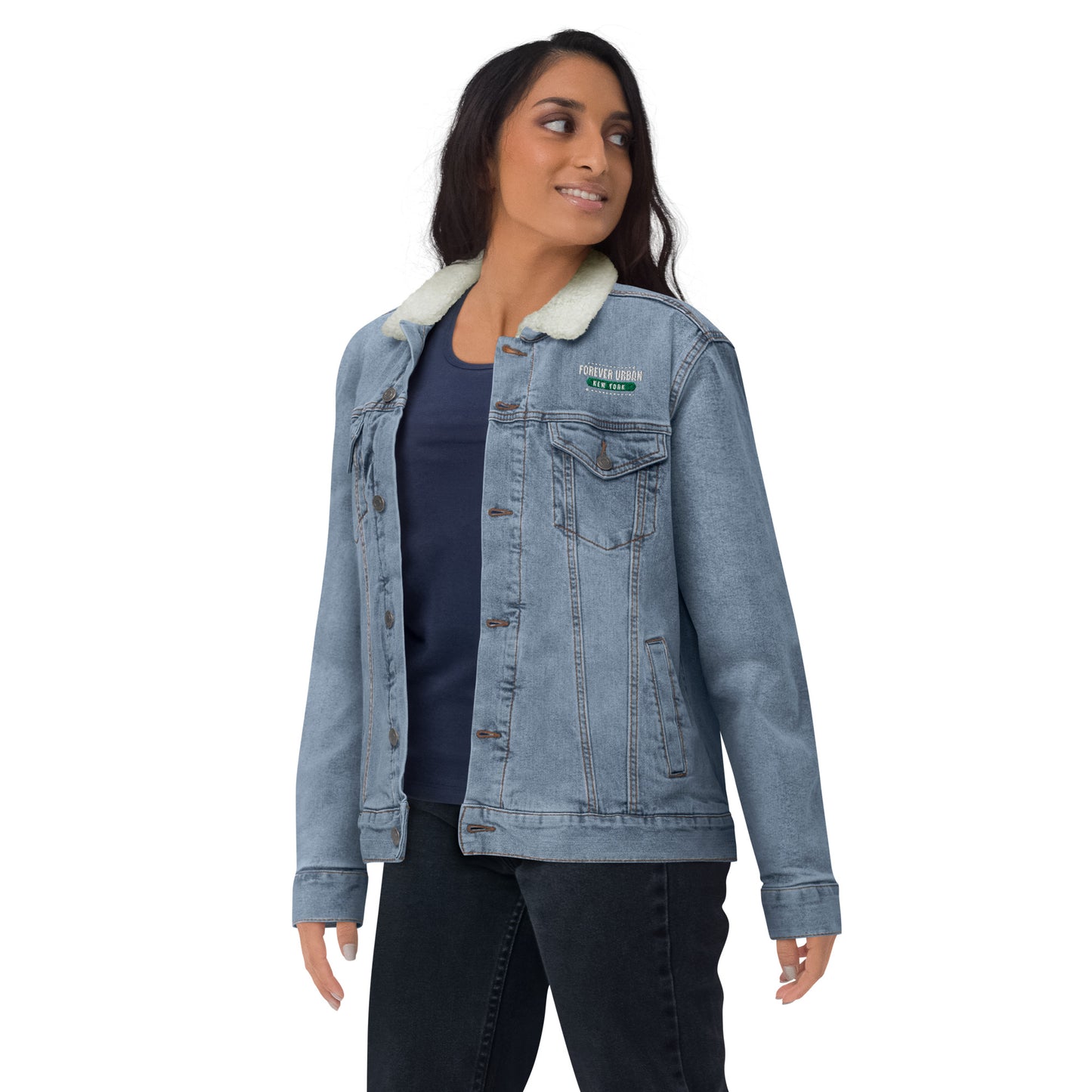 FUNY Logo Unisex denim sherpa jacket light denim front