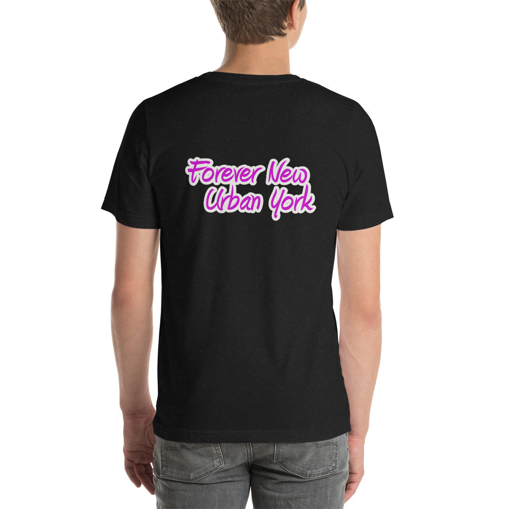 Pink FUNY Logo Short-sleeve unisex t-shirt black heather back