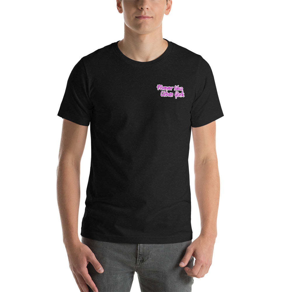 Pink FUNY Logo Short-sleeve unisex t-shirt black heather front