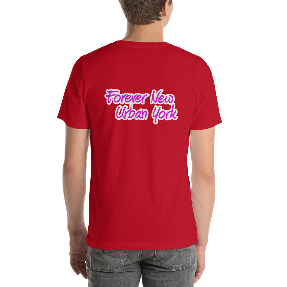 Pink FUNY Logo Short-sleeve unisex t-shirt red back
