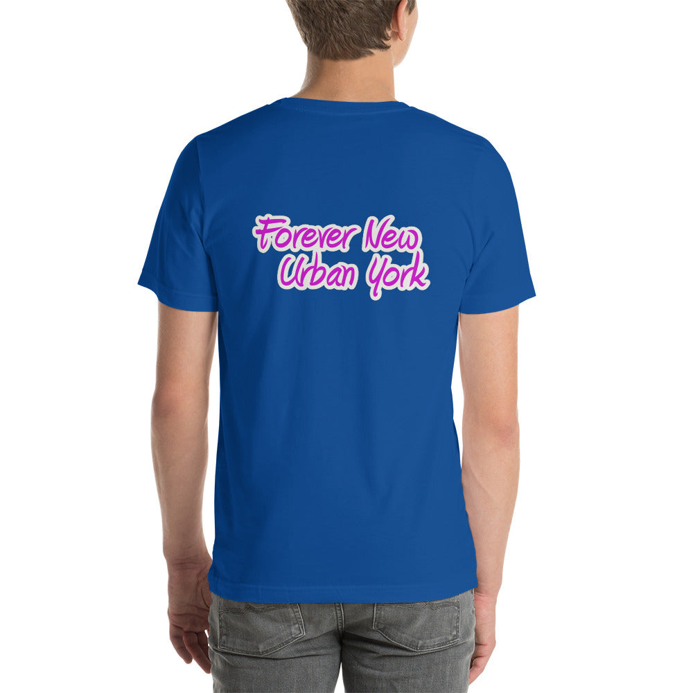 Pink FUNY Logo Short-sleeve unisex t-shirt true royal back