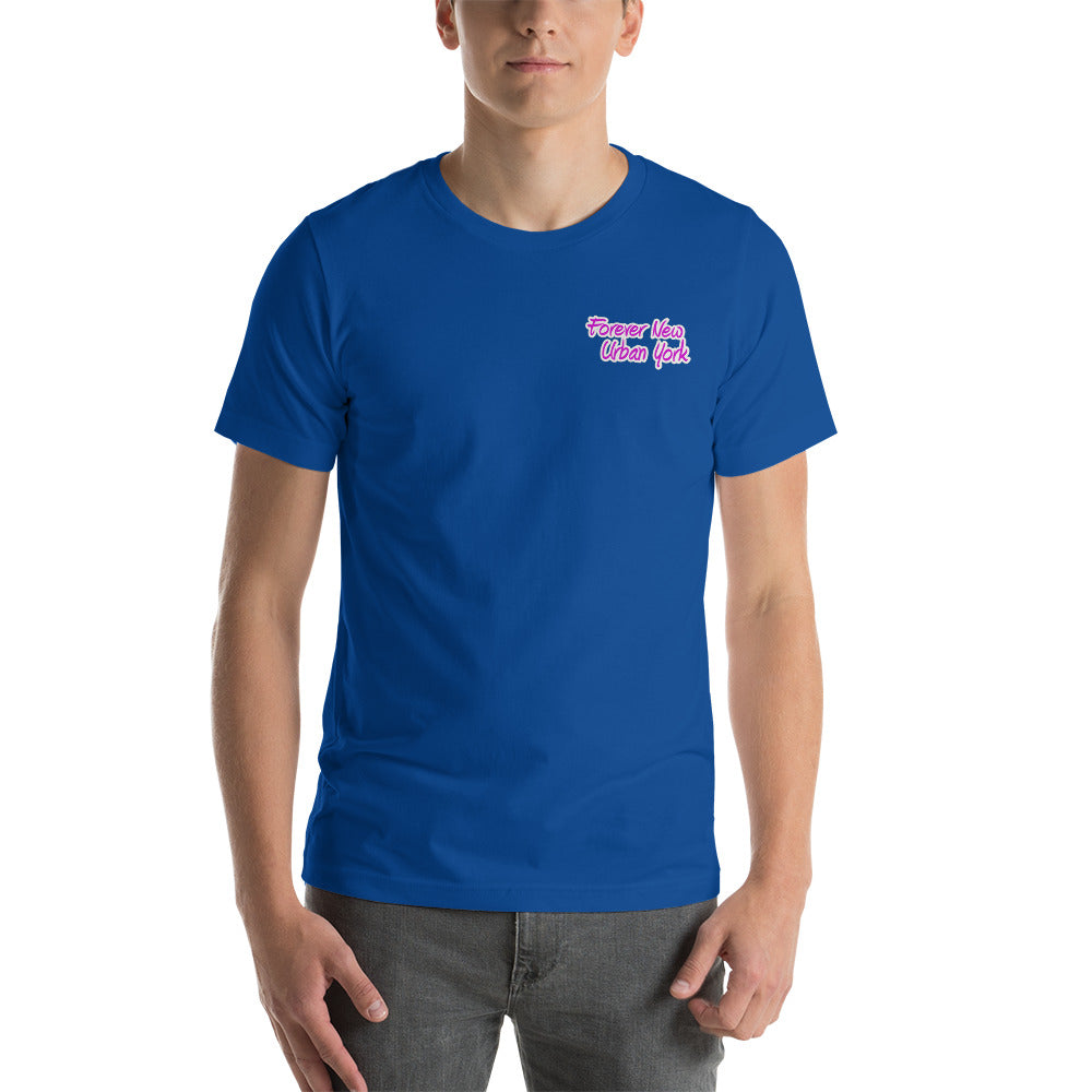 Pink FUNY Logo Short-sleeve unisex t-shirt true royal front 